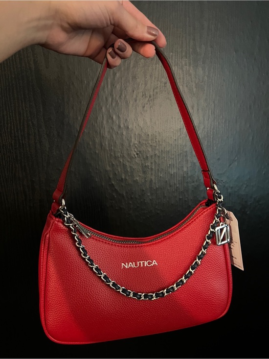 Nautica Handbags - Nautica Red Pebbled Shoulder Bag with Chain Detail